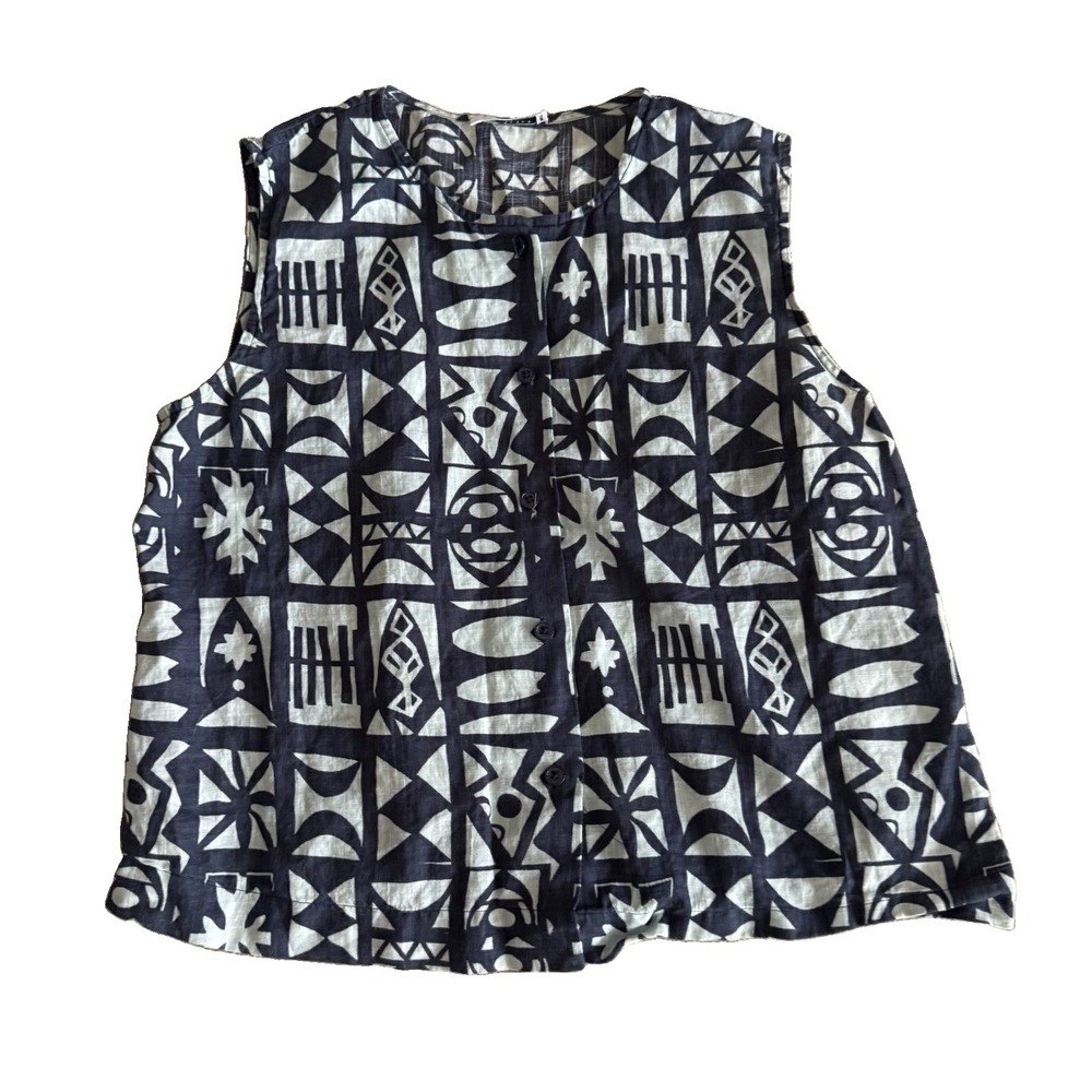 Equipment Femme Cotton Top Geometric  Tribal BlockPrint Button Sleeveless Travel